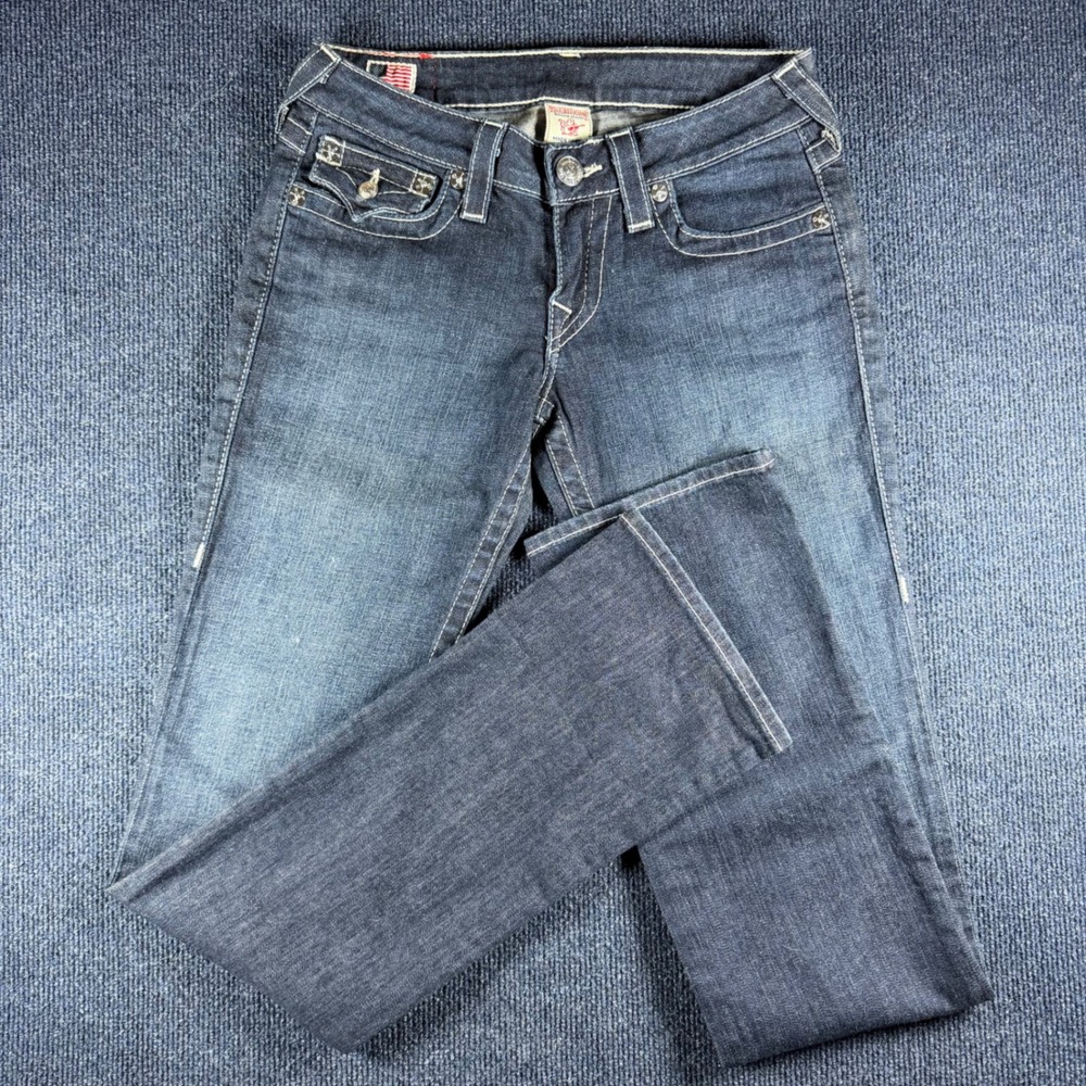 True Religion Billy Jeans Womens 27 13.5in Waist Dark Wash Bootcut USA